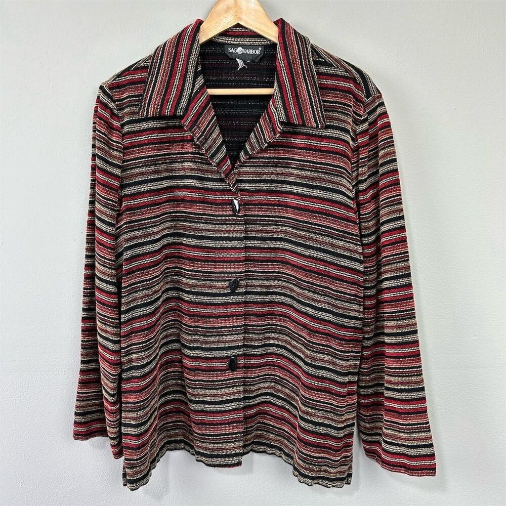 Sag Harbor Textured Blazer Jacket Size‎ XL Black Red Striped Long Sleeve Shacket